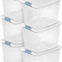 6 x Sterilite 6-Pack Latching Box, Under Bed Storage Bins with Lids, Clear Plastic, 25 Quart - Heavy-Duty Organizing Containers for Closet, Bathroom, and Office