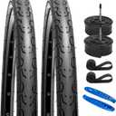 YUNSCM 2-PCS 700C Road Bike Tires 700x28C/28-622 and 700C Bike Tubes Presta Valve with 2 Rim Strips Compatible with 700x26C 700x27C 700x28C 700x29C 700x30C Bike Bicycle Tires and Tubes (Y-1098)