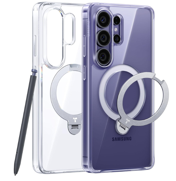 TORRAS Q3 Spin for Samsung Galaxy S26 Ultra Case with Kickstand, Compatible with Magsafe, Slim Hard PC Protective S26 Ultra Clear Case with 360 Magnetic Stand, Transparent Clear