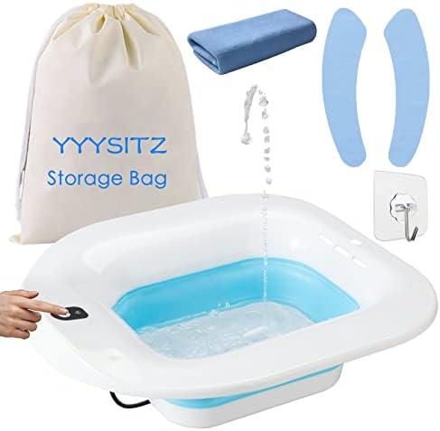 YYYSITZ Sitz Bath, Electric Sitz Bath for Hemorrhoids, Sitz Bath for Toilet Seat, Postpartum Care Basin, Sitz Baths Salts Bowl for Women Men, Sits Bath Soak Pan, Hip Bath Tub, Collapsible, Blue