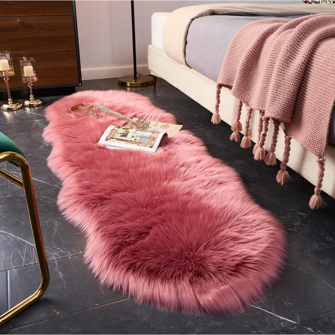 EasyJoy Ultra Soft Fluffy Shaggy Area Rug Faux Fur Rug Chair Cover Seat Pad Fuzzy Area Rug for Bedroom Floor Sofa Living Room (2 x 6 ft Sheepskin, BlushPink)
