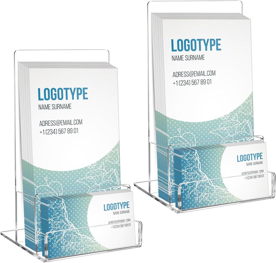 2-Pack Acrylic Brochure Holder 4 , Clear Brochure Display Stand with Acrylic Business Card Holder Plastic Flyer Display Stand for Magazine, Pamphlet, Booklets, Menu, Journals, Literature