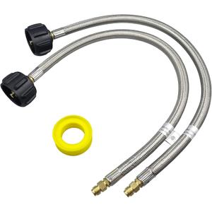 2 Packs 1/4'' Inverted Male Flare RV Propane Pigtail Hose for Travel Trailer, 20 Inch Stainless Braided Rv lp Gas Hoses Connector with QCC1 & Type1 for Outdoor Grills and Camping BBQ with Tape