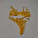 Lilosy Sexy Underwire Cute Push Up Strappy Embroidered Mesh Sheer Lingerie Set See Through Panty Bra (Small, Bow Yellow)