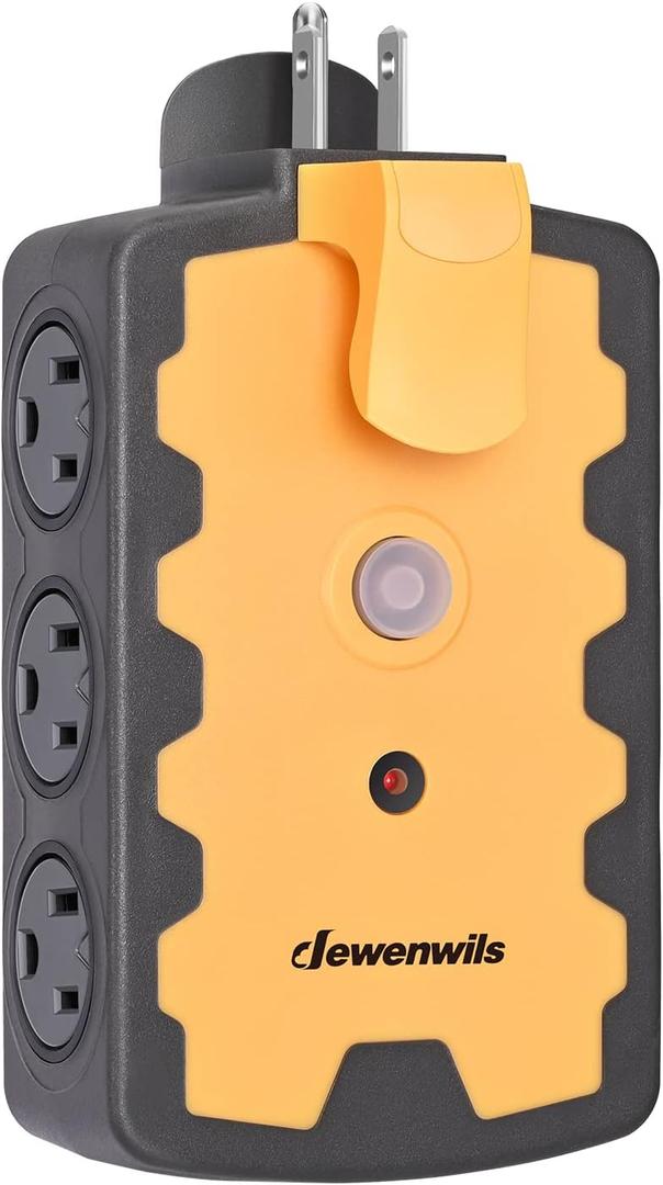 DEWENWILS Extension Cord Plug Adapter, Heavy Duty 6-Outlet Splitter, 3-Prong Grounded Multi-Plug Extender for Indoor Outdoor Extension Cords, 15Amp Circuit Breaker, Swivel Safety Covers, ETL Listed