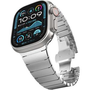 FULLIFE Stainless Steel Band Compatible with Apple Watch Ultra 3/2/1 Band 49mm for Men, Durable Metal Strap for Apple Watch Series 11/10 46mm, 9/8/7 45mm, SE3/6/5/4 44mm, 3/2/1 42mm (Silver)