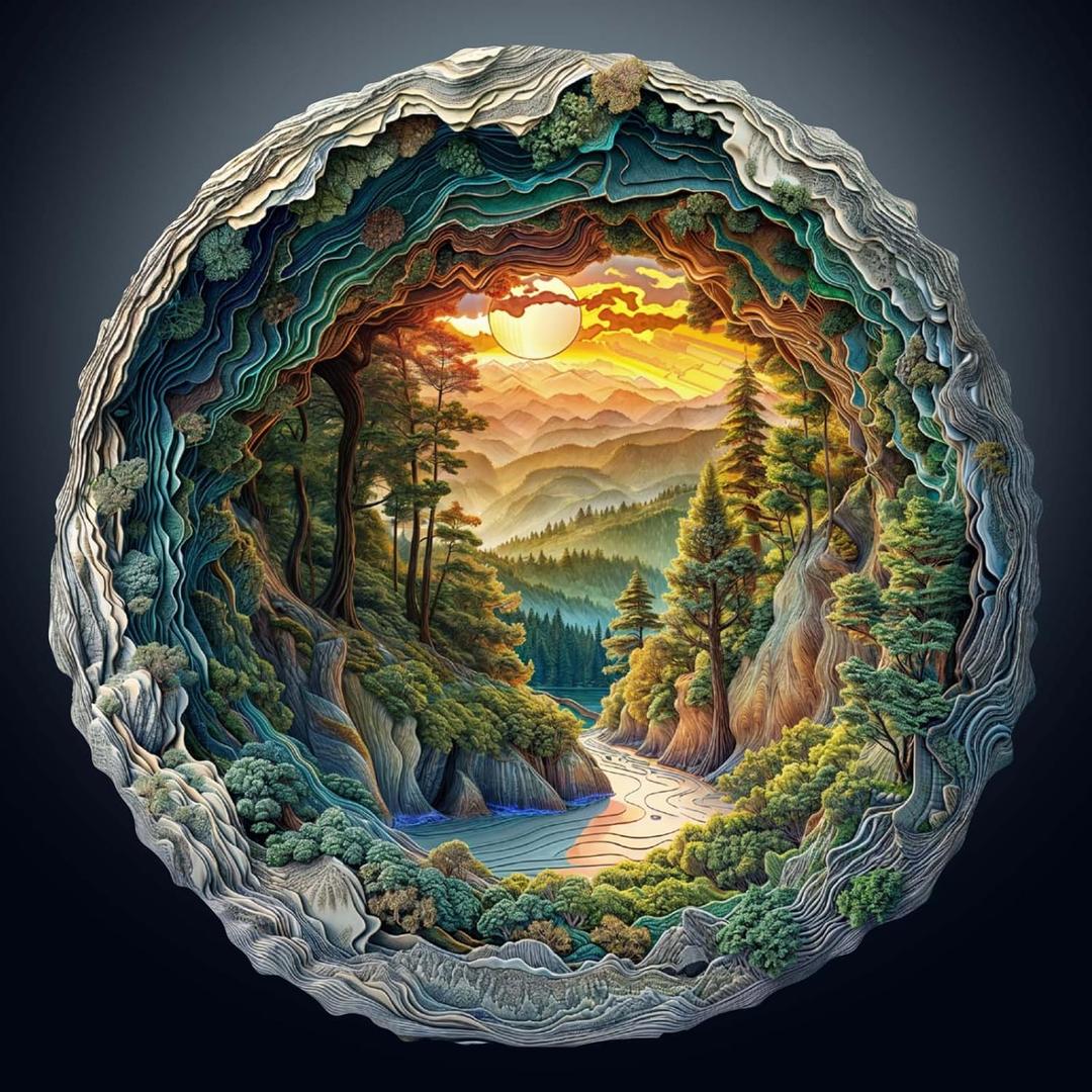 KAAYEE Wooden Puzzles for Adults, 3D Vision Effect Cave Forest Wooden Jigsaw Puzzle Unique Shape Wood Puzzle Adult, Flat Puzzle Birthday Fathers Family Game (S-8.5 * 8.4in-100pcs)