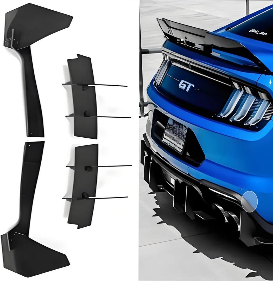 MUCO Bumper Diffuser Lip for Ford Mustang 2015 2016 2017 2018 2019 2020 2021 2022 2023 V2 Style Glossy Black Rear Diffuser ABS Rear Spoiler Lip Only Fit with Dual Exhaust Version