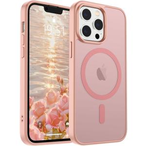 SUPFINE Magnetic for iPhone 12 Pro Max Case (Compatible with MagSafe) (Military Grade Drop Protection) Slim Translucent Matte Shockproof with Anti-Fingerprint Phone Case,Pink