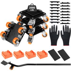 Heavy Duty Furniture Movers with 4 Wheels,Furniture Lift Mover Tool Set with 2000 lbs Load Capacity, Easy Sliders Dolly with Removable Side Guards&Brake, for Moving Appliance,Sofa etc (Orange)