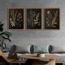 Framed Dark Botanical Wall Art Set of 3, Black Moody Floral Wall Decor Paintings, Dark Academia Decor, Vintage Flower Artwork Prints Pictures for Living Room Bedroom Bathroom 16x24 Inch, 24L" x 16W"