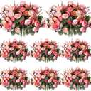 Geosar 8 Pcs Rose Artificial Flowers Fake Flowers Bouquet 21 Heads Silk Faux Floral Bundles with Stem for Home Bridal Wedding Arrangements Table Centerpieces Party Decor (Pink)