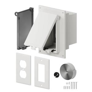 Recessed Outlet Box, DBVR1W-1 Low Profile Exterior Electrical Outlet Box for New Vinyl Siding, Enclosed Weatherproof Outdoor Outlet Box with 2 Covers-Clear & White, Vertical, 1-Gang