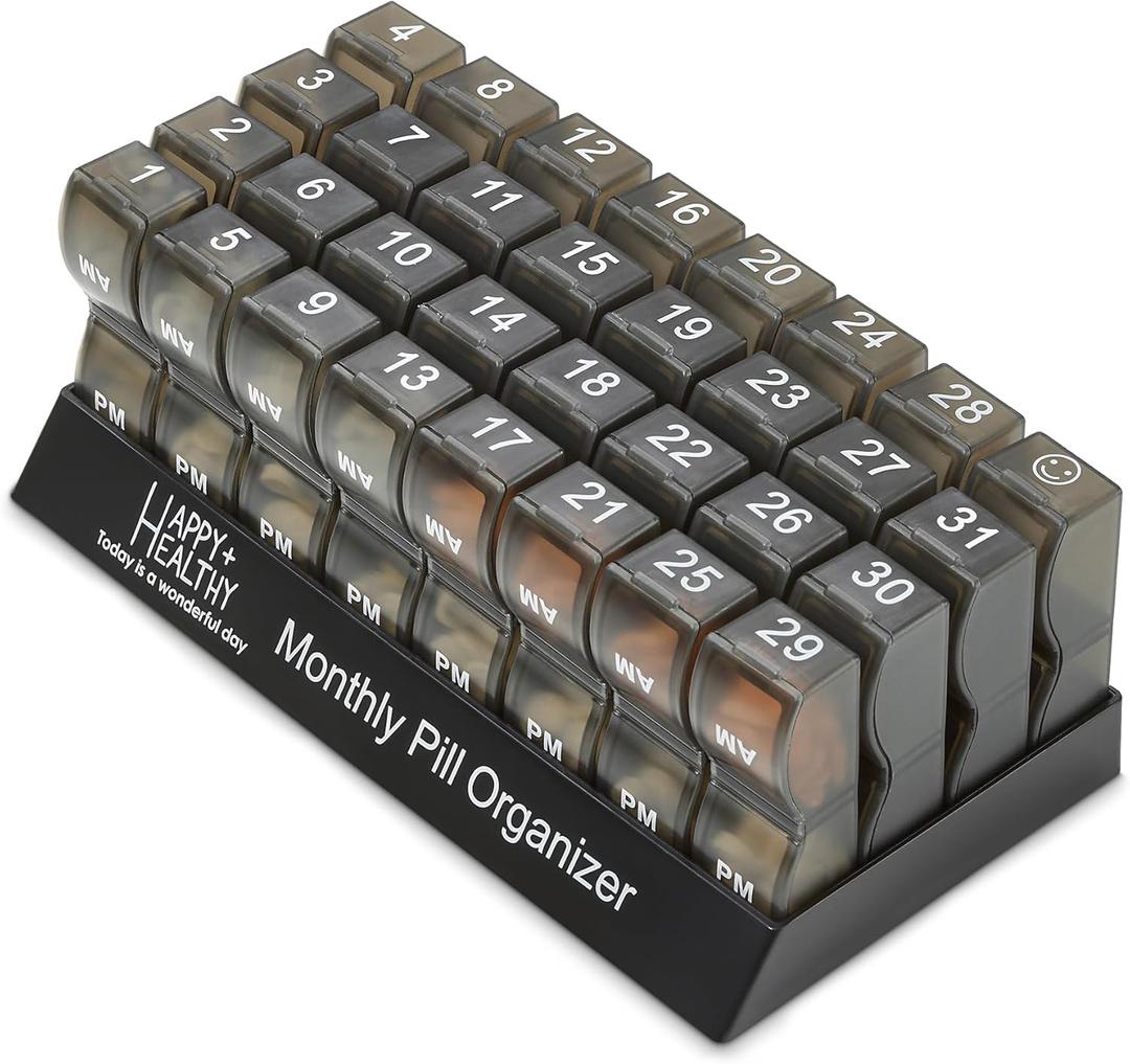 Monthly Pill Organizer - Am/Pm Daily Pill Organizer 32 Compartments for Each Day, Pill Dispenser and Dispenser Caddy that Helps You Organize Your Life, Perfect for Supplements and Medication, Black (1 Count (Pack of 1))