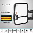 Smoked Lens Sequential Signal Tow Mirrors Compatible with 2007-2021 Toyota Tundra & 2008-2017 Toyota Sequoia, Heated Extended Trailer Towing Side Mirror w/Backup Light(w/o BSM), Chrome Housing