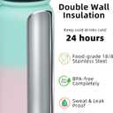 Fanhaw 20 oz Insulated Stainless Steel Water Bottle with Anti-Dust Chug Lid, Leakproof Vacuum Metal Bottle for Kids, Women & Men (Green Pink)