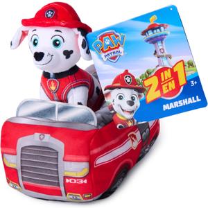 Paw Patrol Marshall 2-in-1 Vehicle Plush, 6-Inch Stuffed Animal with 8-Inch Plush Toy Firetruck, Kids Toys for Boys and Girls Ages 3 and Up