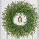 Christmas Wreath Decorations - 24 Inch Norfolk Pine Wreath with Vintage Charm Cow Bell, Christmas Wreaths for Front Door, Christmas Door Wreath for Outdoor Indoor Wall Windows Christmas Decor (1 Pack)