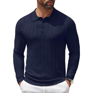 COOFANDY Men's Knitted Polo Sweater Long Sleeve Casual Solid Color Polo Shirt, Extra Large, Navy Blue 