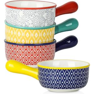 Selamica Ceramic Soup Crocks With Handles, 15 OZ French Onion Soup Bowls, Oven Safe Soup Bowls For Cereal, Stew, Chilli, Pot Pies, Baking, Microwave Dishwasher Safe, Set of 4, Assorted Colors