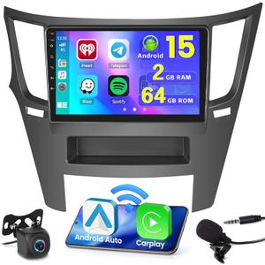 [64G] Android 15 Car Stereo for Subaru Legacy Outback Radio 2010-2014, 9'' Touch Screen Car Radio Wireless CarPlay Android Auto 2+64G GPS Mirror Link 5G WiFi Bluetooth FM/RDS/EQ Backup Cam