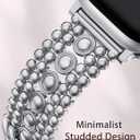 Minyee Compatible with Apple Watch Band 42/46/38/40/41/44/45/49mm Women, Dressy Pretty Stainless Steel Metal Strap Fancy Studded Designer Link Bracelet for iWatch Series 11 10 9 8 7 6 5 4 SE/Ultra 3