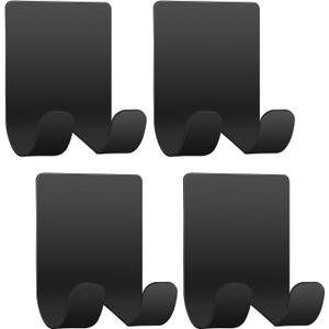 Razor Holder Shaver Hook Hanger Stand Caddy (4 Pack) Self Adhesive Stick on Hook Heavy Duty Stainless Steel Phone Holder for Shower, Tools for Hanging Washcloth Towel Loofah for Bathtub Wall, Black