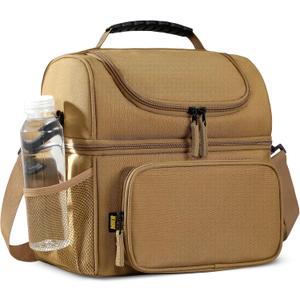 MIER Mens Insulated Lunch Box, Dual Compartment Large Lunch Bag Coolers with Shoulder Strap for Men Women Adult to Office Work, Picnic, Travel, Outdoors, Khaki