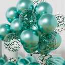 AULE Party Balloons Pack of 42 - Metallic Green Balloons & Confetti Balloons and 64ft Ribbons - 12 Inch Teal Green Balloon Decorations Set