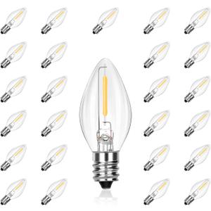 C7 Replacement Bulbs, 25 Pack Clear Warm White LED Christmas Light Bulbs, E12 Candelabra Base, Commercial Grade for Outdoor Halloween String Lights, Holiday Party Dcor
