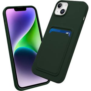 2 x for iPhone 14 Plus Case with Card Holder, Slim Fit Durable Protective Card Slot Phone Case for Apple iPhone 14 Plus 6.7" - Dark Green
