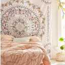 Orange Bohemian Tapestry Wall Hanging, Mandala Floral Medallion Hippie Tapestry with Light Brown Aesthetic Wreath Design, Cream Wall Decor Blanket for Bedroom Home Dorm (78.7L" x 59.1W")