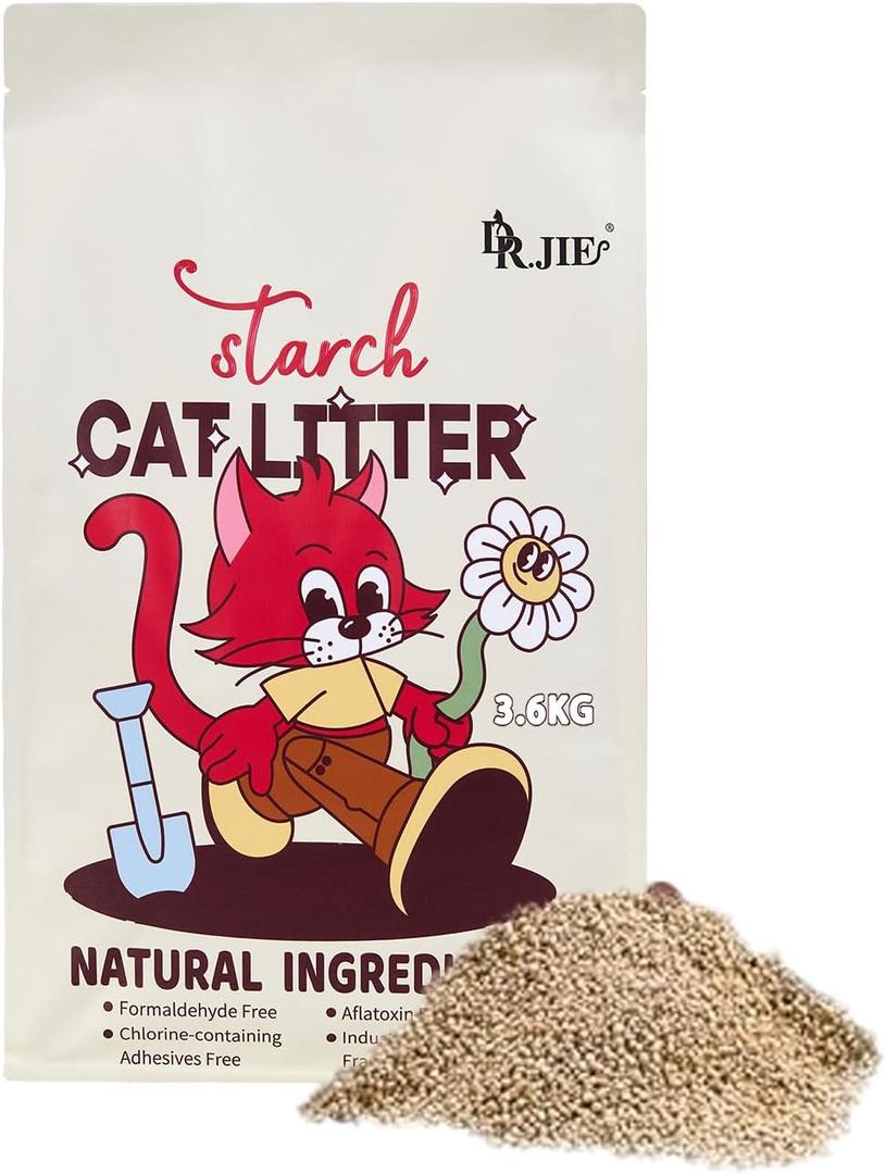 Premium Biodegradable Cat Litter by DR.JIE | Flushable, Ultra Low Dust | Fast Clumping, 7.9 lbs | Sustainable Starch Formula