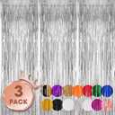 Voircoloria 3 Pack 3.3x8.2 Feet Silver Foil Fringe Backdrop Curtains, Tinsel Streamers Birthday Party Decorations, Fringe Backdrop for 2025 New Years Eve, Graduation, Baby Shower, Gender Reveal