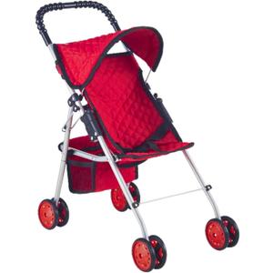 The New York Doll Collection My First Doll Stroller with Basket, Foldable Doll Stroller (Red Quilted)