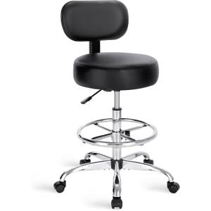 SUPERJARE Drafting Chair with Backrest, Adjustable Foot Rest Rolling Stool, 23.6"D x 23.6"W x 35.8"H
