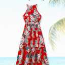 PATPAT Family Hawaiian Matching Outfits Mommy and Me Outfits Caribbean Vacation Summer Tropical Halter Sundresses and Shirts (Red, M)