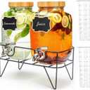 2 Pack 1 Gallon Glass Drink Dispenser with Bamboo Lid, Beverage Dispenser with Stand, Drink Machine for Lemonade, Iced Drinks Kombucha Dispenser for Parties, Weddings