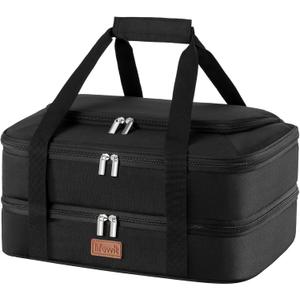 Lifewit Double Decker Casserole Carrier for Hot and Cold Food, Insulated Casserole Dish Carrier Carrying Case with Tool Room, Thermal Bag for Potluck Parties Cookouts Fits 9"13" Baking Dish, Black