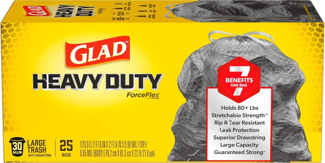 Glad ForceFlex Heavy Duty Large Trash Bags, Hold 80+ lb, 30 Gal, 25 Ct 