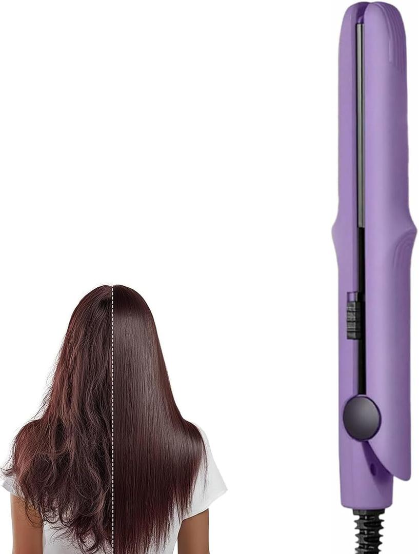 2026 New & Upgraded Mini Dual Purpose Curling Iron, 2-in-1 Curling Wand & Flat Iron Hair Straightener for Women - Portable Travel Curling Iron for Short, Medium, Long and All Hair Types (Purple)