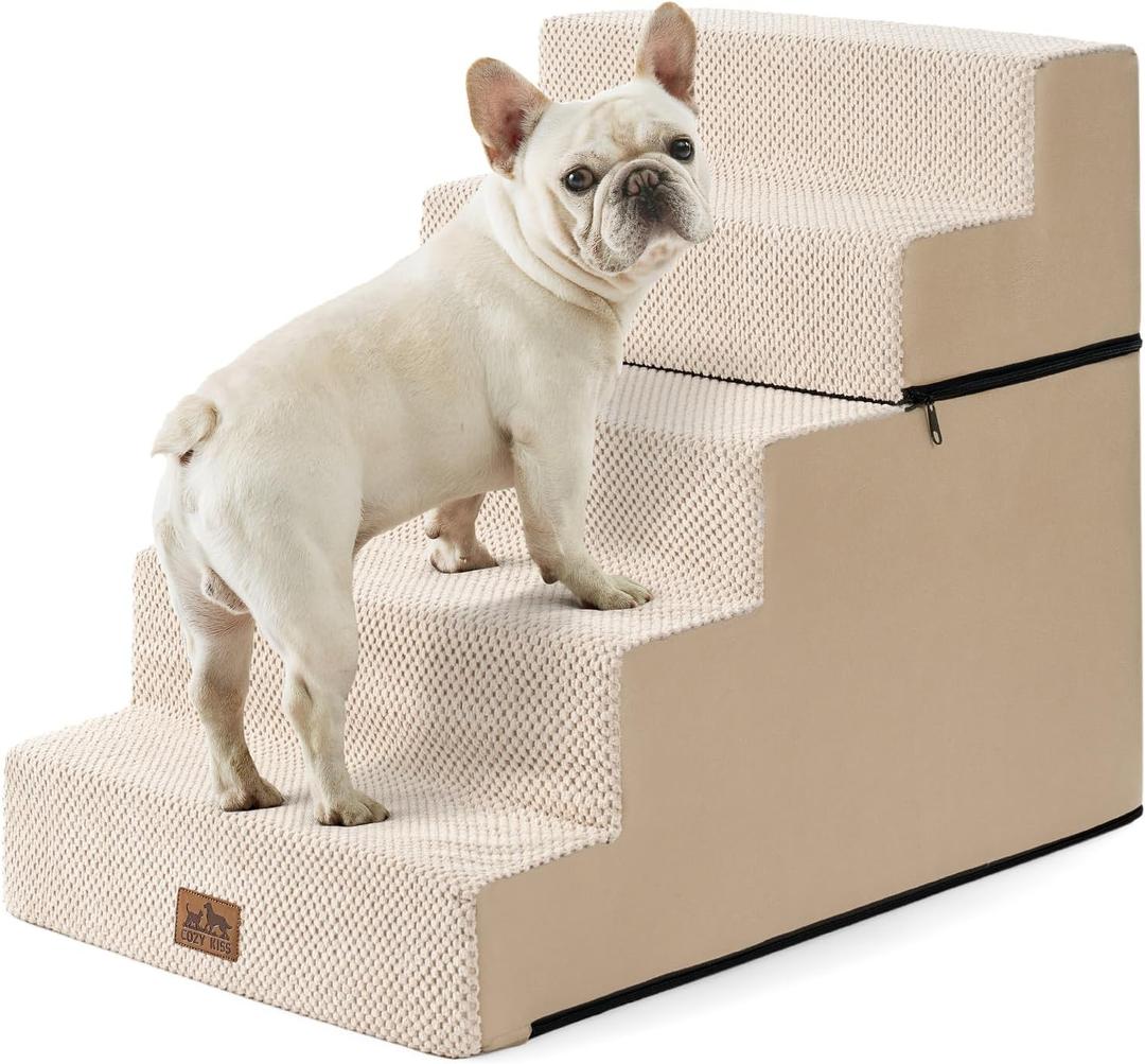 COZY KISS Dog Stairs for Small Dogs, 17.7" Extra Wide Detachable Pet Stairs for Couch and Bed, 23.6" H Non-Slip Dog Steps for Puppies and Old Cats, 17.7x29.5x23.6 inch, Beige