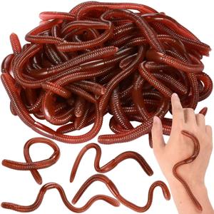 50 Pcs Fake Earthworm - Soft Stretchy Rubber Earthworm Lifelike Plastic Worm Trick for Halloween April Fool's Day Party Decoration, 7 Inch
