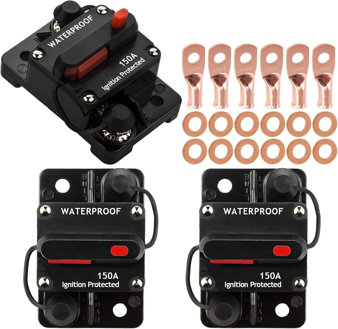 3 Pack Car Audio 150 Amp Resettable Fuse Circuit Breaker Car Protect for Audio System Fuse 12-48V DC for Car Audio Amps Overload Protection Fuse