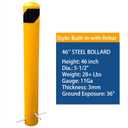 46" Pour in Place Steel Bollard Post, 5-1/2" OD Safety Bollard Yellow Powder Coat, Metal Bollard Parking, Driveway Barrier