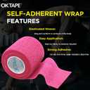 OK TAPE 12 Rolls Self Adhesive Bandage Wrap, Elastic Athletic Tape, Self Stick Bandage Tape, Vet Wrap, Medical Wrap for Wrist, Feet, 2" x 5 Yards - Pink
