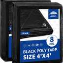 Small Black Tarps 4x4 Feet (2 Pack), UV Resistant, 8 Mil Multipurpose Medium Duty Waterproof Poly Tarp Cover with Metal Grommets and Reinforced Edges by RAINDEWAY