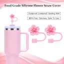 2 x 6pcs Stanley Straw Cover For Stanley Cup, Silicone Pink Cherry Blossom Flower Straw Topper fit 0.4in Straws