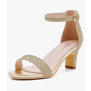 Girls Heel Sandals Open Toe Ankle Strap Flower Girl Dress Pump Sandals Wedding Party for Little Big Kid 4
