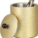 Ice Bucket with Lid 2.8L Double Wall Stainless Steel Keeps Cold Longer Easter Party, Insulated Gold Ice Bucket with Tong and Strainer for Parties Cocktail bar, Wine (18.5X14CM)